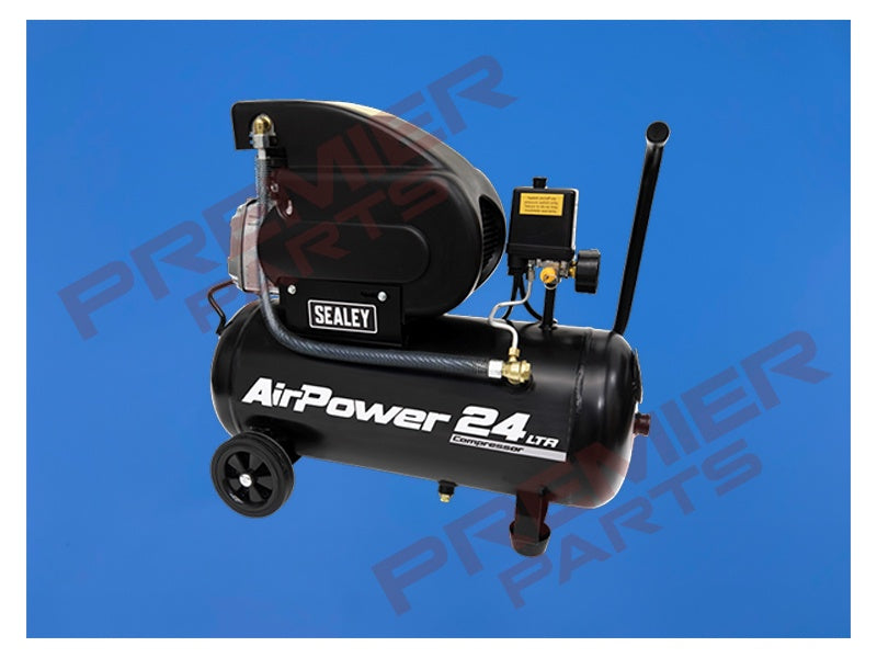 24LTR SEALEY AIR COMPRESSOR PACK WITH TYRE INFLATOR AND HOSE REEL