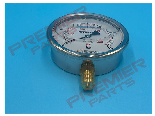 Heavy duty stainless steel glycerine filled pressure gauge 0-16 bar 100mm 3/8 bottom entry