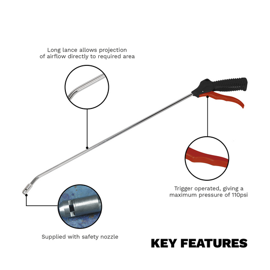 Sealey Air Blow Gun 500mm with 1/4"BSP Air Inlet & Safety Nozzle SA9137