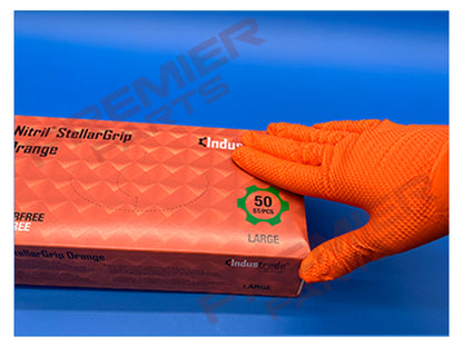 Orange Diamond Grip Nitrile Gloves (50s) M,  L, XL