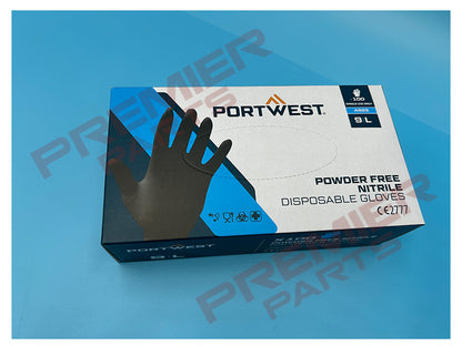 PORTWEST A925 - BLACK Powder Free Nitrile Disposable Glove (Pk100)