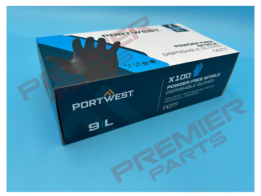 PORTWEST A925 - BLACK Powder Free Nitrile Disposable Glove (Pk100)