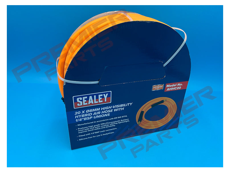 AHHC20 SEALEY High-Visibility Hybrid Air Hose with 1/4"BSP Unions 20m x 8mm