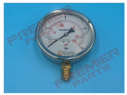 Heavy duty stainless steel glycerine filled pressure gauge 0-16 bar 100mm 3/8 bottom entry