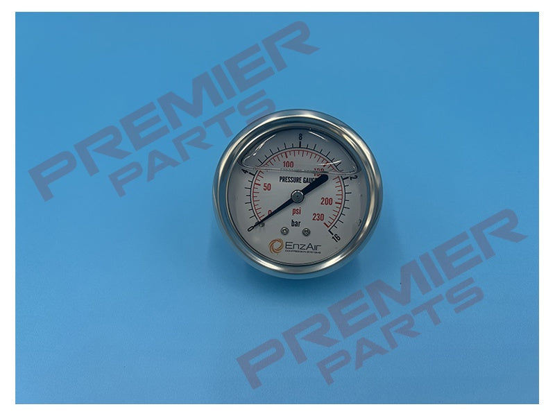 Heavy duty stainless steel glycerine filled pressure gauge 0-16 bar 1/4 centre back entry