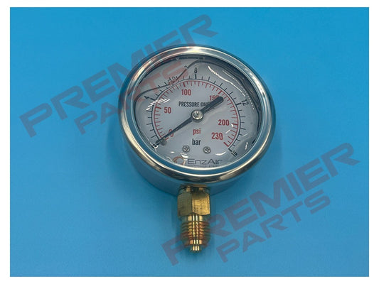 Heavy duty stainless steel glycerine filled pressure gauge 0-16 bar 63mm 1/4 bottom entry