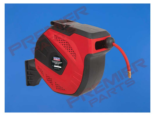 SA822 Sealey 15m Auto-Rewind Control Rubber Air Hose Reel 10mm ID