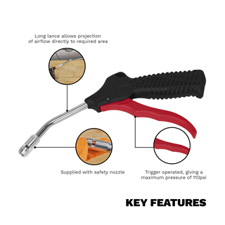 SA9131 Sealey Air Blow Gun 100mm with 1/4"BSP Air Inlet & Safety Nozzle